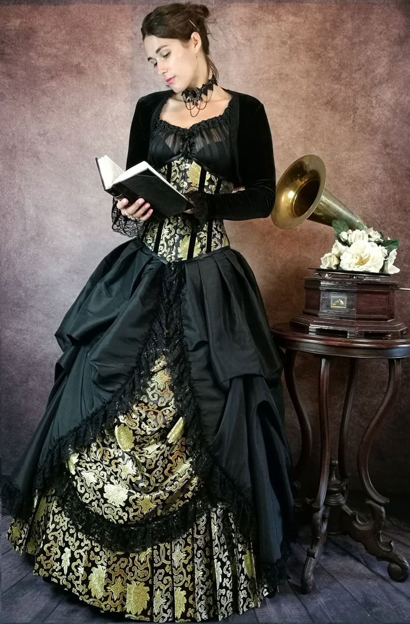 Golden Majestica Palace Gown in black & gold brocade with Gallery Serpentine corset