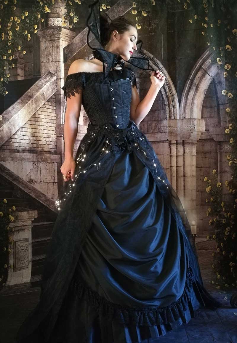 Gothic Bridgerton Empire Waist Black Printed Ball Gown With Ruffle- Regency  Era Dress Plus Size – WonderlandByLilian