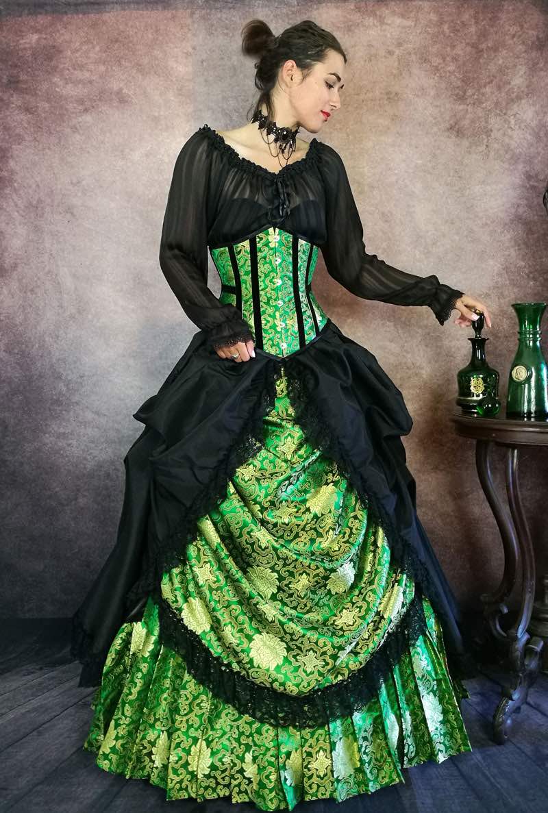 Emerald Majestica gothic victorian gown including a steel boned corset