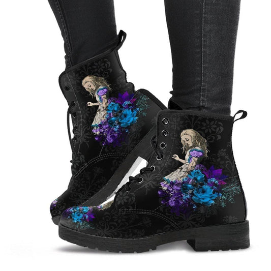 gothic Alice in Wonderland printed vegan combat boots Gallery Serpentine