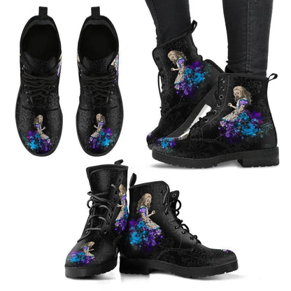 multi view of the renaissance pattern background and gothic Alice in Wonderland printed vegan combat boots Gallery Serpentine