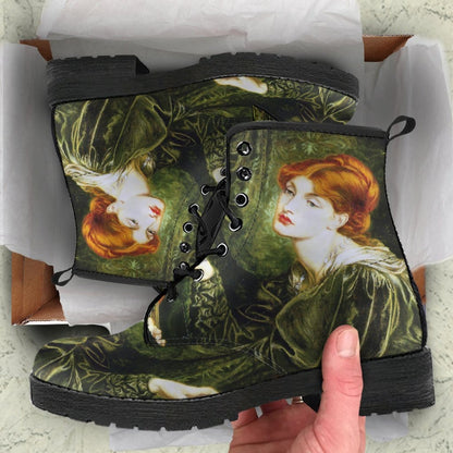 unboxing of the Pre-Raphaelite painting on custom made boots