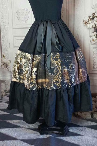 gothic victorian occult print tea length skirt 