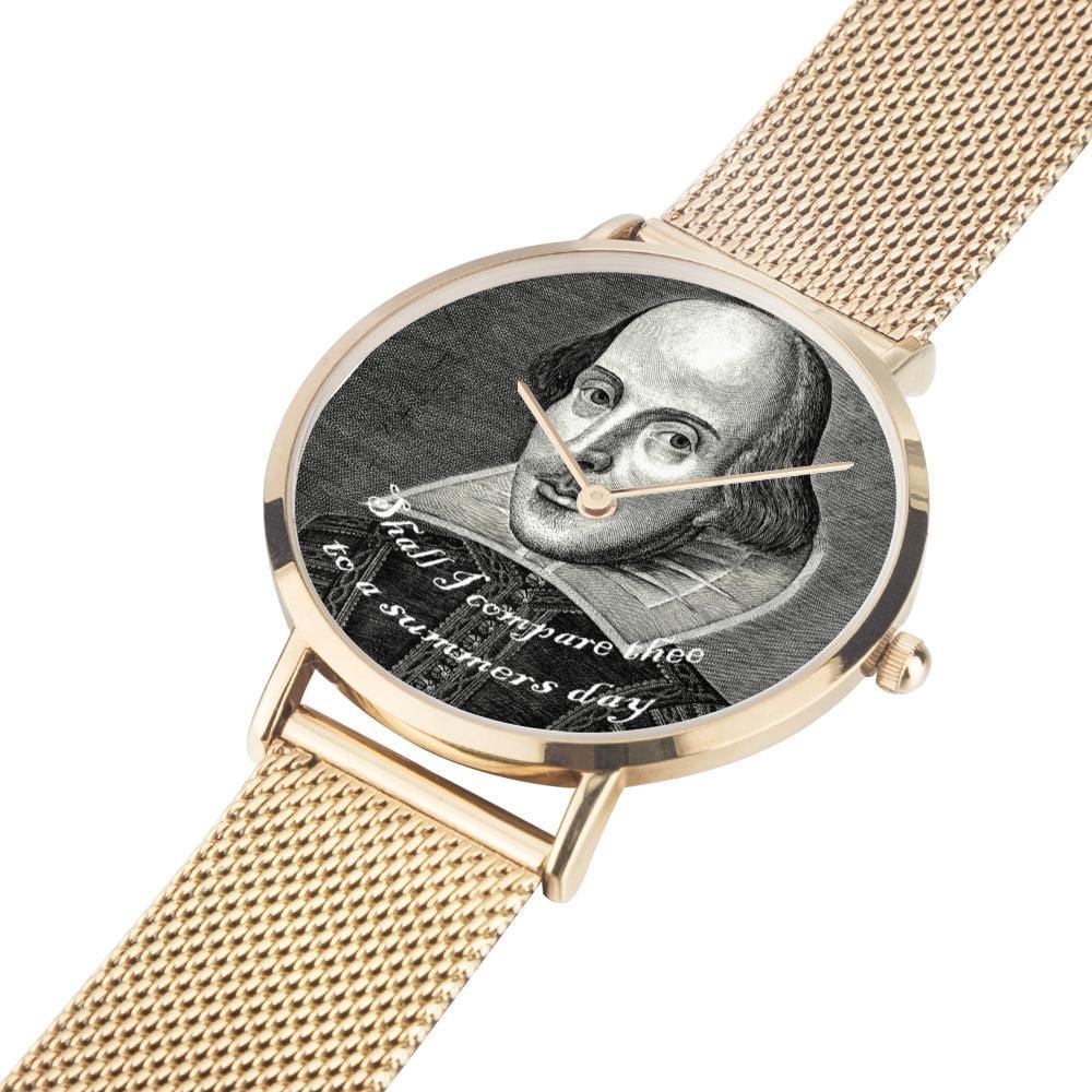 gold version with band laid out flat shakespeare printed digital watch high quality comes in 3 sizes and 3 colours