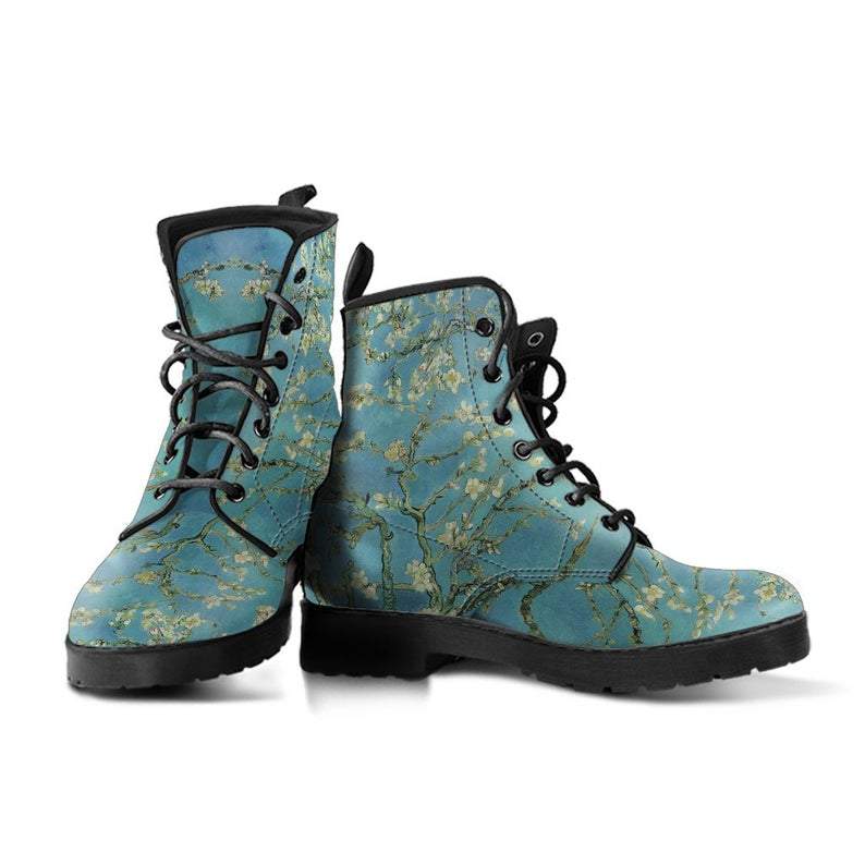 pair of custom printed van Gogh Almond Blossom vegan boots