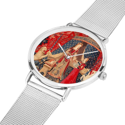 the Lady and the Unicorn tapestry artwork now on a quality citizen movement watch in silver colour