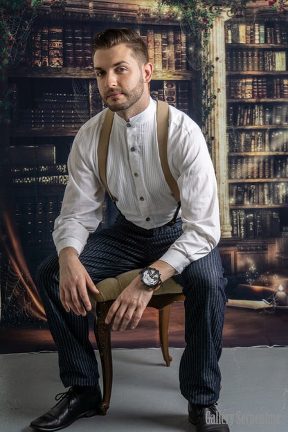 Timeless victorian old wild west era men's shirt with lots of room in the body and authentic detailing for steampunks, hipsters, Deadwood or Tombstone cosplayers