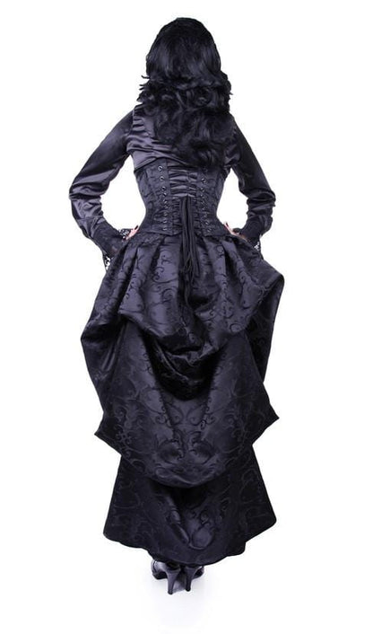 classic Gallery Serpentine victorian bustle design back view gothic victorian or steampunk black button up bustle skirt, can be worn over pants