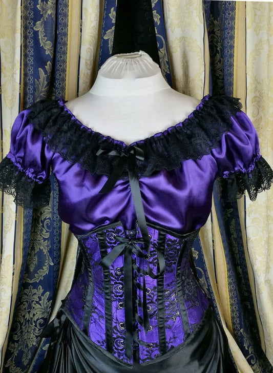 NEW purple and black gothic under bust corset, steel boned, feminine, waist enhancing shape, now available made to order at Gallery Serpentine