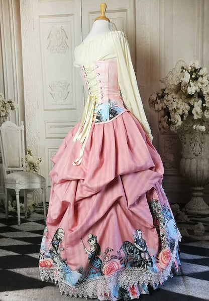 pink Alice in Wonderland gown for steampunk or costume parties