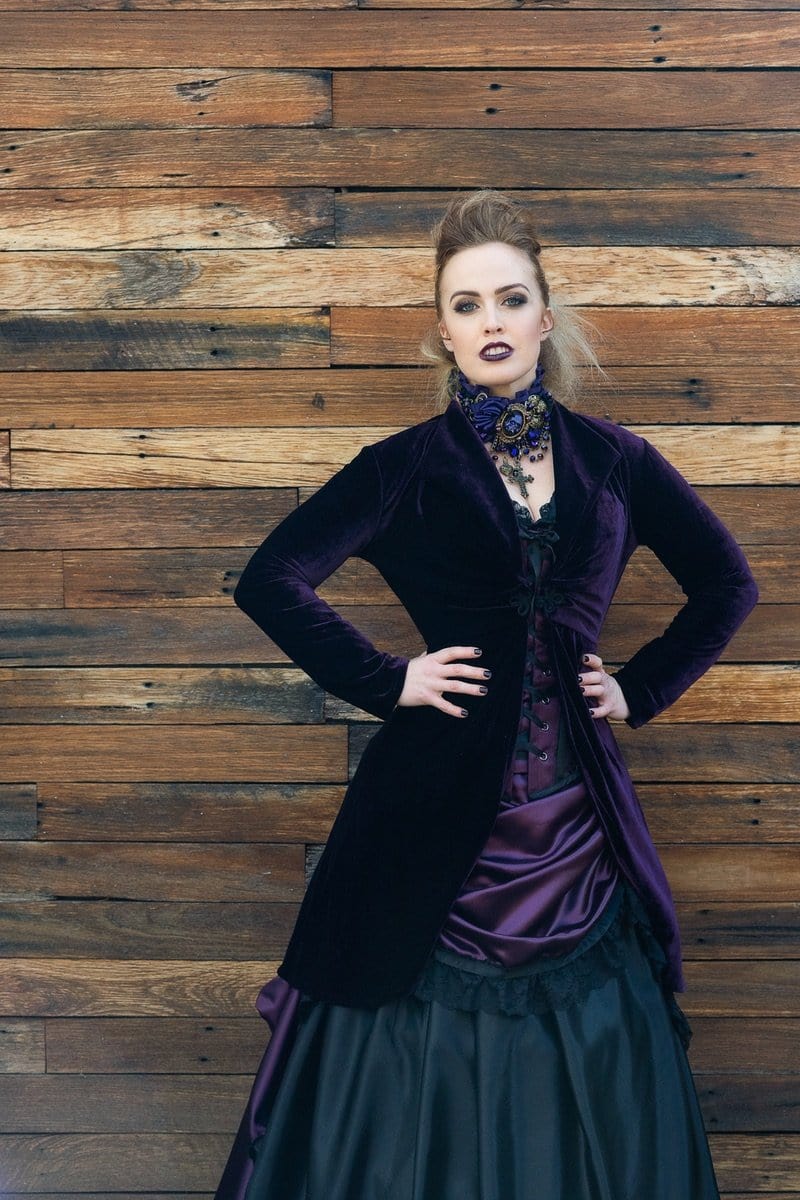gothic fashion dark purple stretch velvet womens bolero jacket made in Australia
