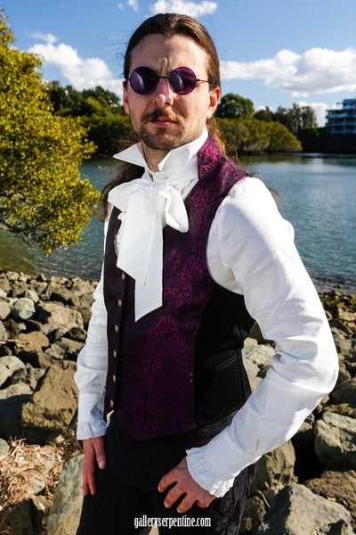 brocade vest worn over white aristocrat gothic steampunk formal mens shirt