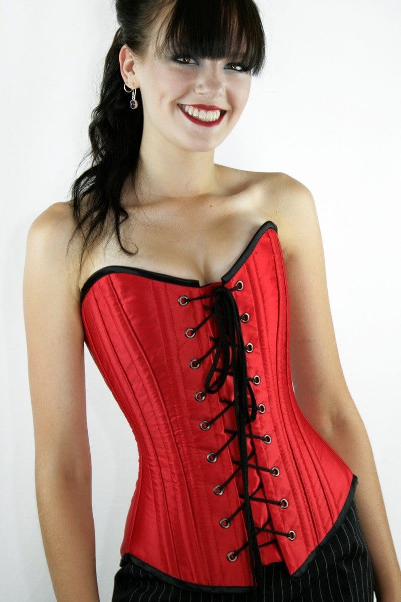 Scarlet Femme Fatale Australian made steel boned romantic victorian red corset side front view