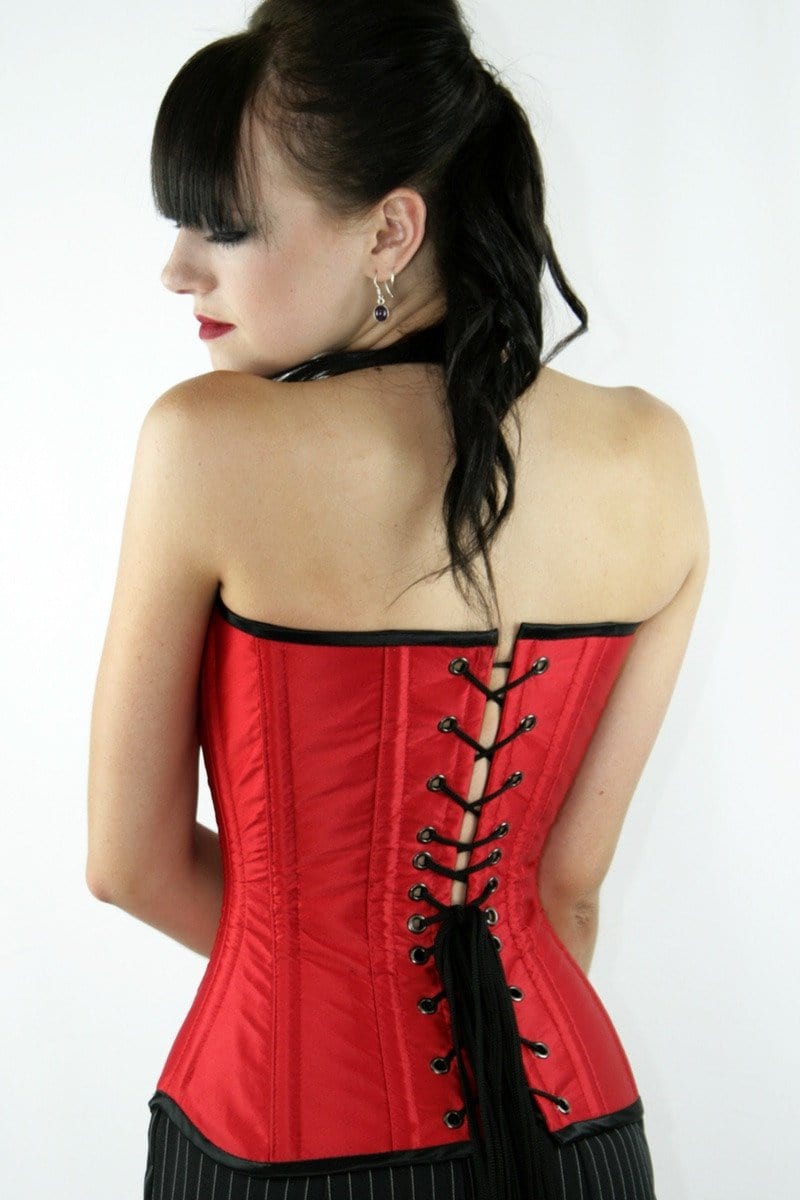 Scarlet Femme Fatale Australian made steel boned romantic victorian red corset back view