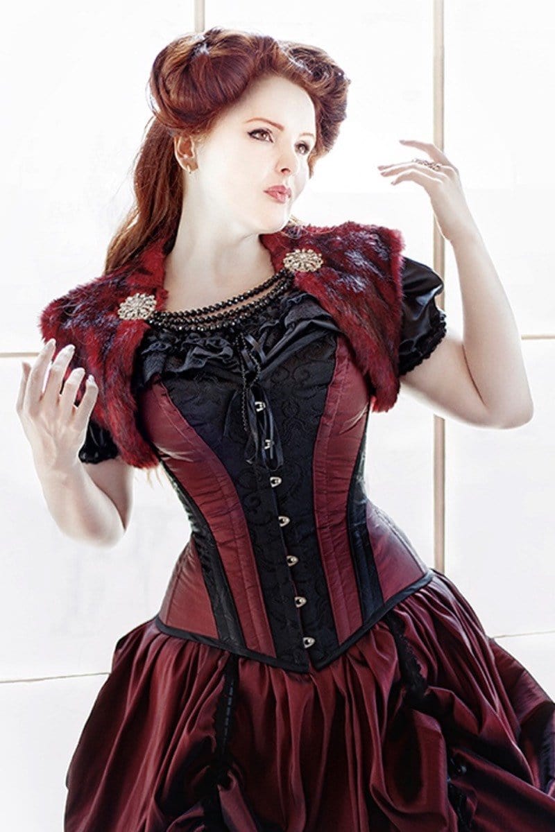 worn as part of the Dragons Blood Wedding Gown is the gothic victorian and steampunk over bust steel boned corset made to measure by corset makers for Gallery Serpentine clients