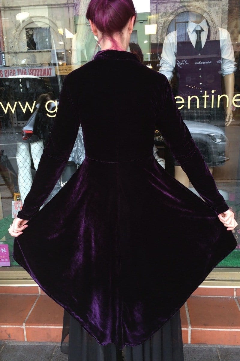 gothic dark rich purple stretch velvet womens jacket high low style made in Australia