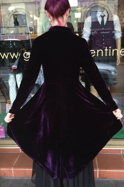 gothic dark rich purple stretch velvet womens jacket high low style made in Australia