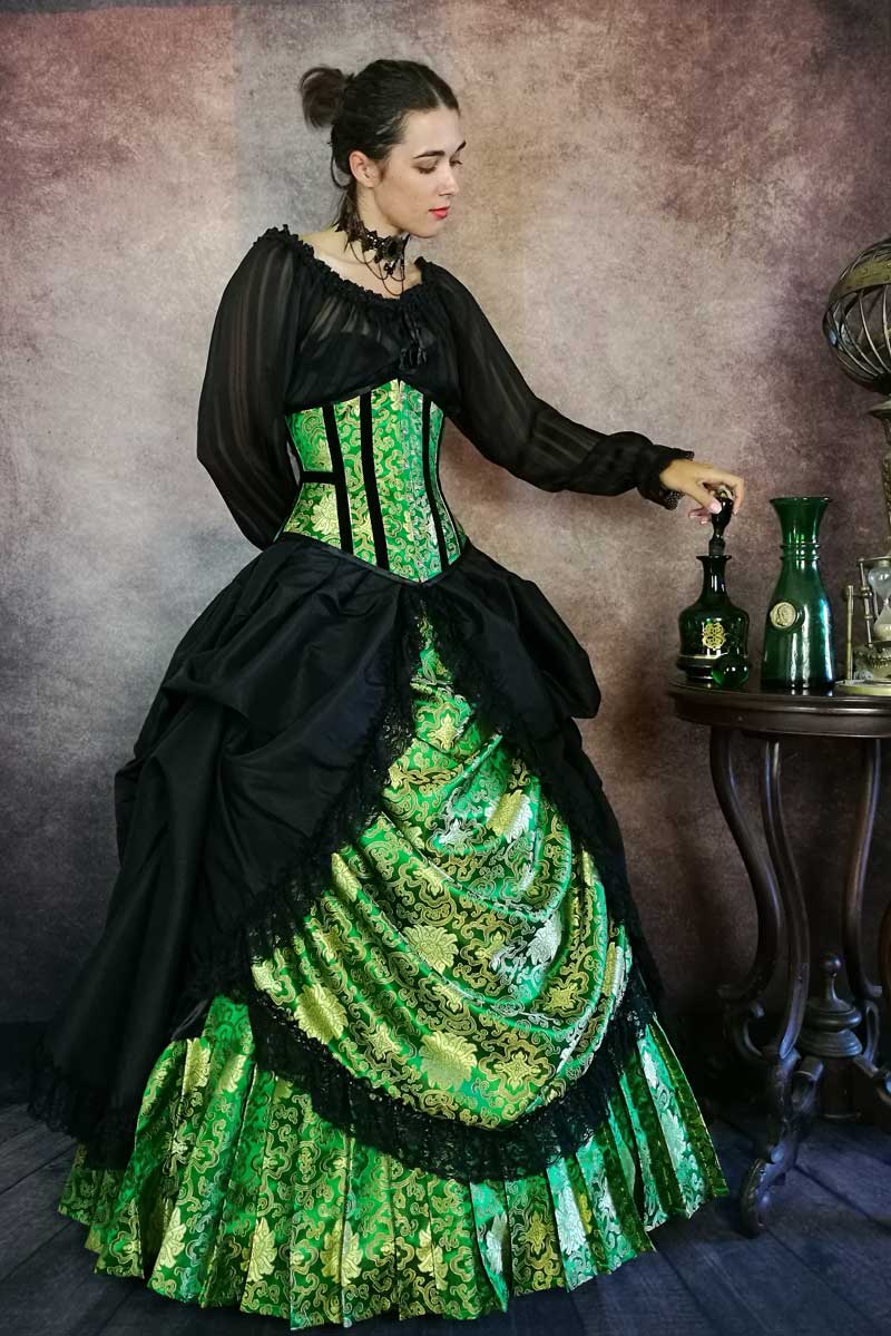 Victorian gothic emerald corset gown 