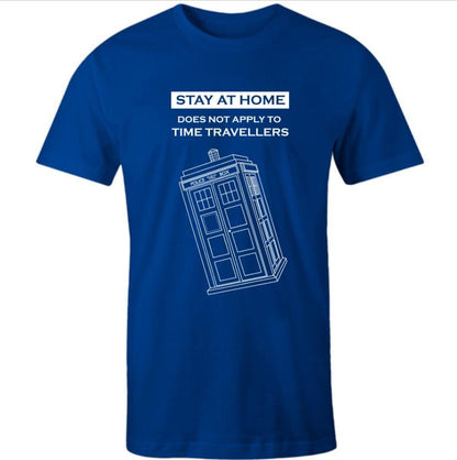 blue Stayathome funny men's dr who tardis meme tshirt