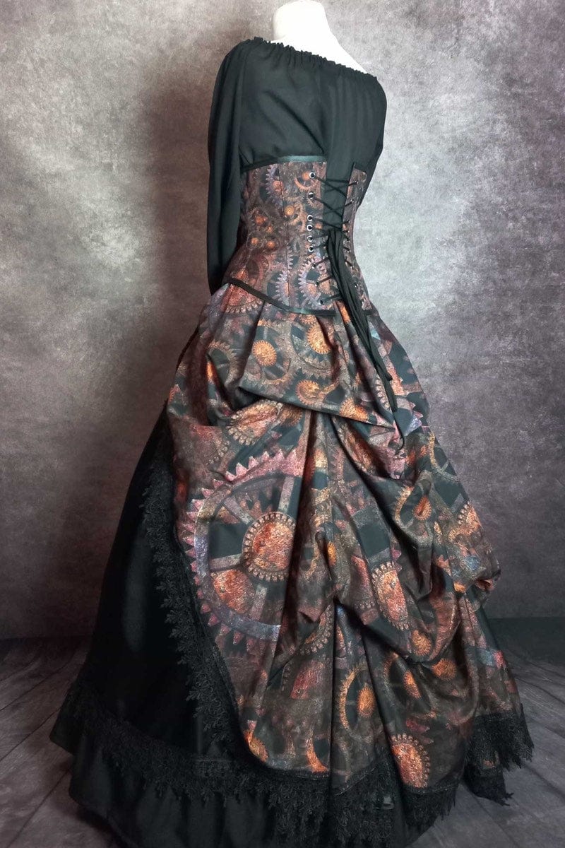 side view of the clockwork steampunk formal or prom gown skirt