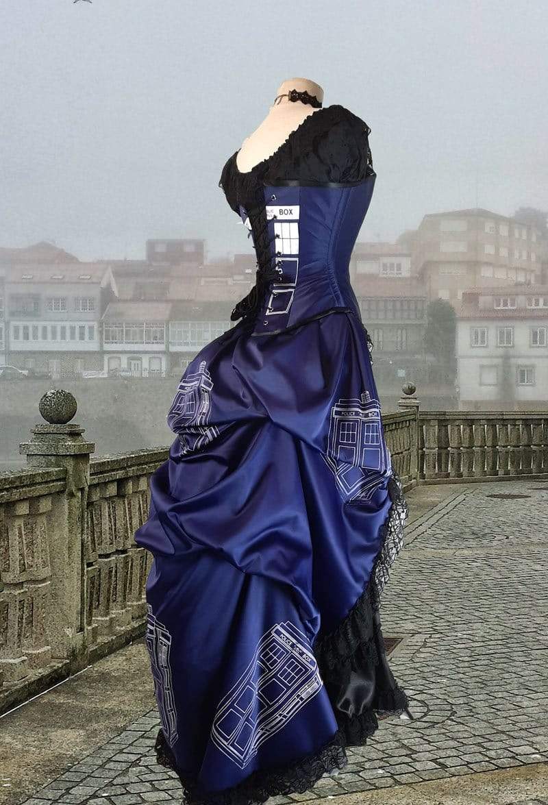 Police Box Blue Tardis corset gown victorian style made in Australia made to measure