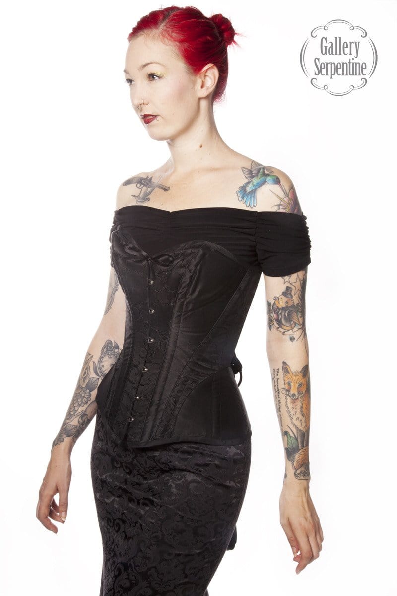 Ebony Turn of the Century tight lacing over bust steel boned corset with bust cup