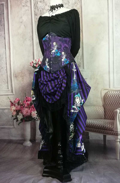 Dark Alice in Wonderland victorian bustle skirt and matching under bust corset from Gallery Serpentine in purple and black tones