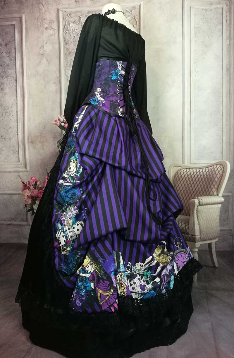 Alice in Wonderland victorian bustle skirt worn over a boned petticoat to give a fuller ballgown shape