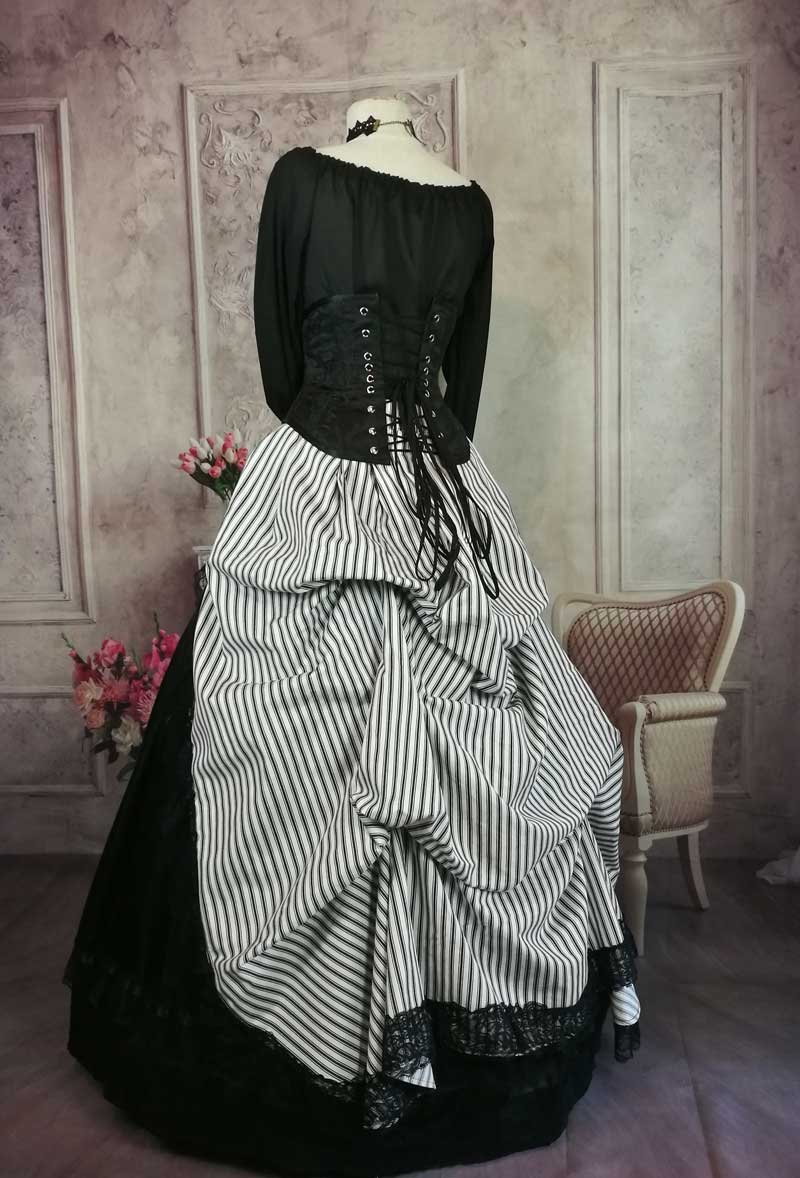 Inspired by Hampstead Heath is this black and white striped victorian steampunk bustle skirt at Gallery Serpentine