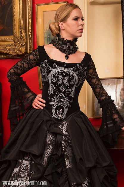 gothic baroque print Tudor over bust corset