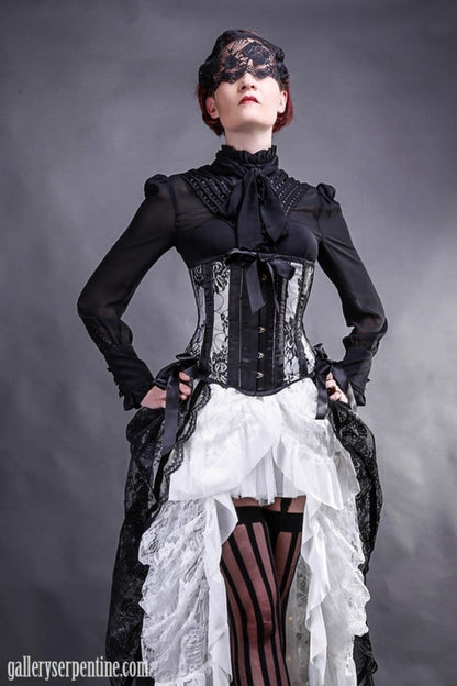 very detailed black georgette gothic victorian under corset blouse on sale
