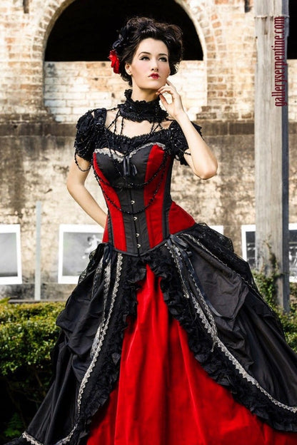 top quality custom made gothic wedding dress made in Sydney to measurements, flattering overbust corset included
