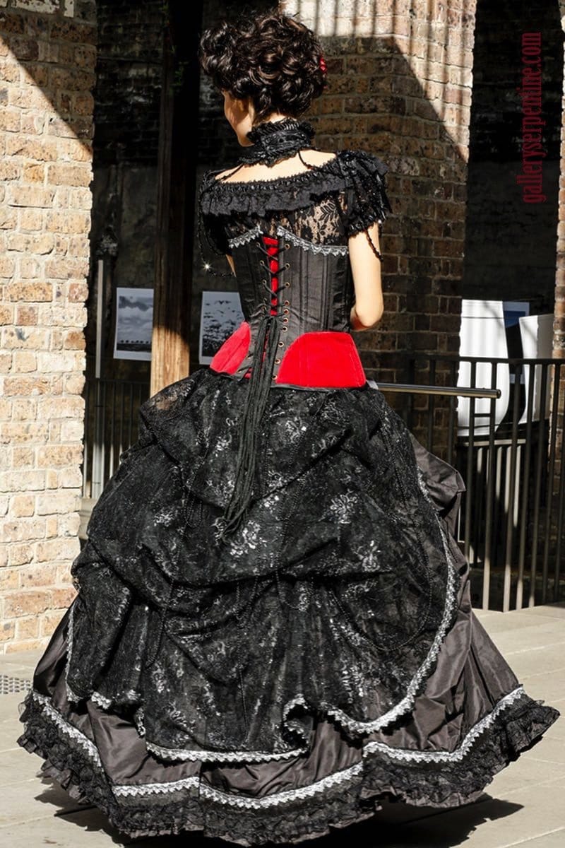 Black lace bustle on made to measure quality gothic corset wedding dress