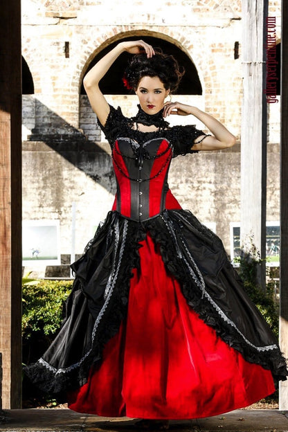 custom made in Australia red velvet black silk gothic wedding dress 