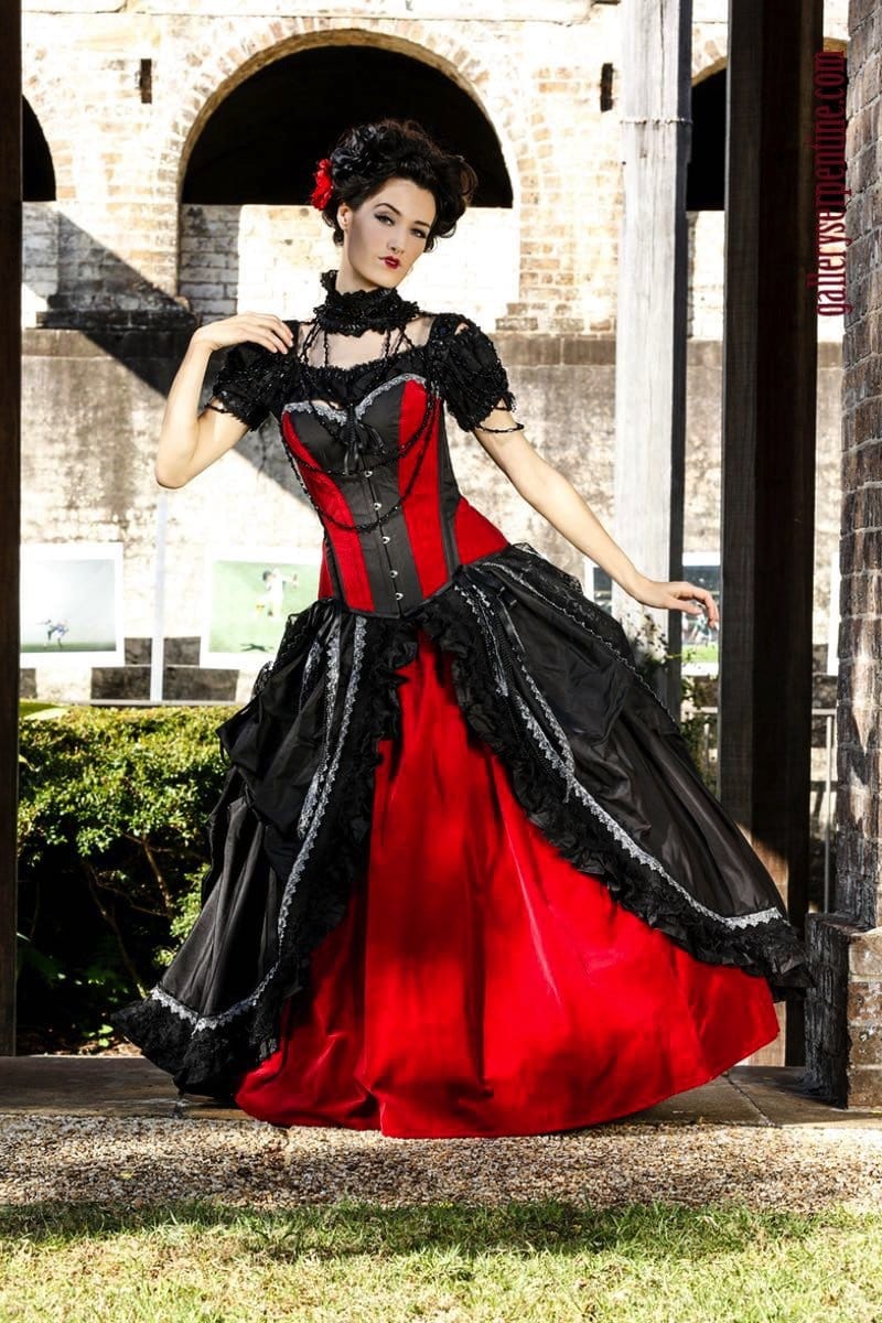quality custom made in Australia red & black gothic corset wedding dress