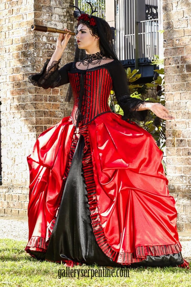 gothic venice red and black bridal gown