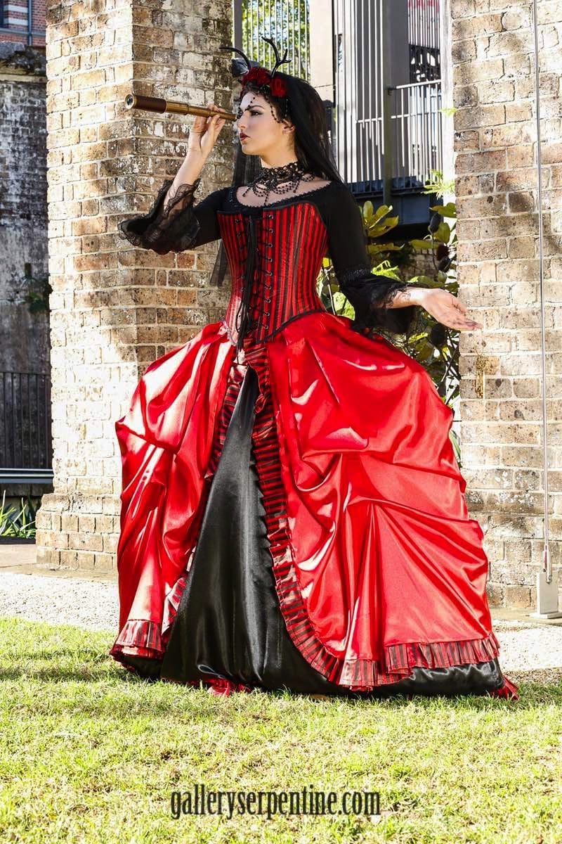 gothic venice pirate queen red and black bridal gown