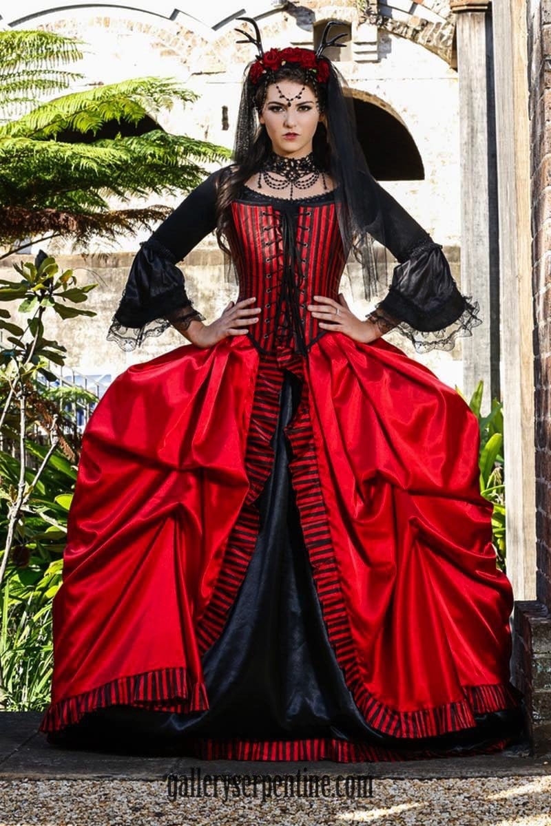 Pirate Queen red and black gothic bridal gown