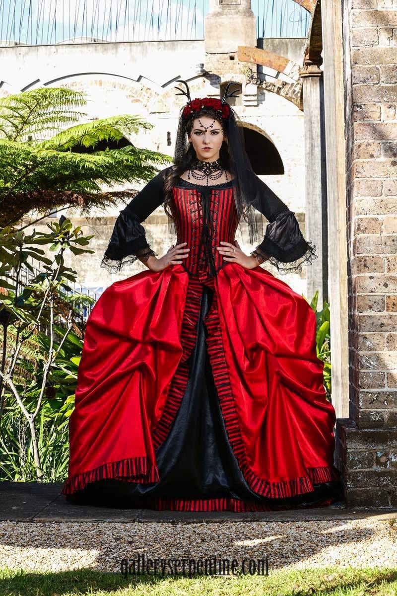 Red and black victorian gothic dress cheap