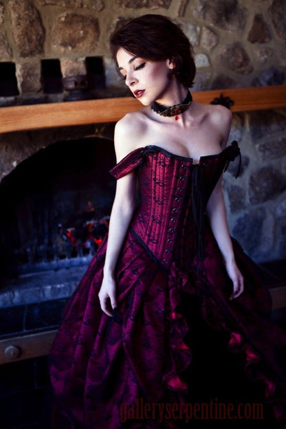 parisian gothic bridal gown featuring steel boned over bust corset