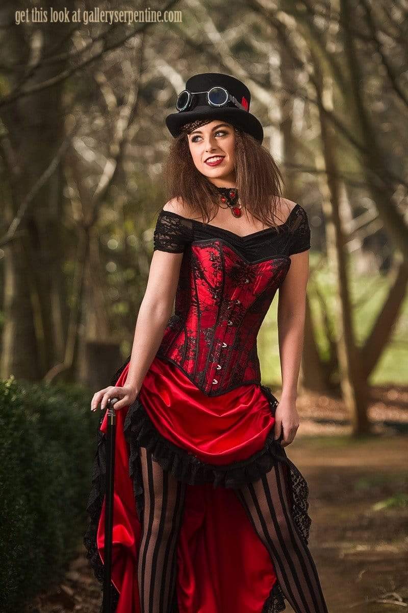 cute high low Red steampunk saloon Wild Wild West corset costume made in Australia high quality