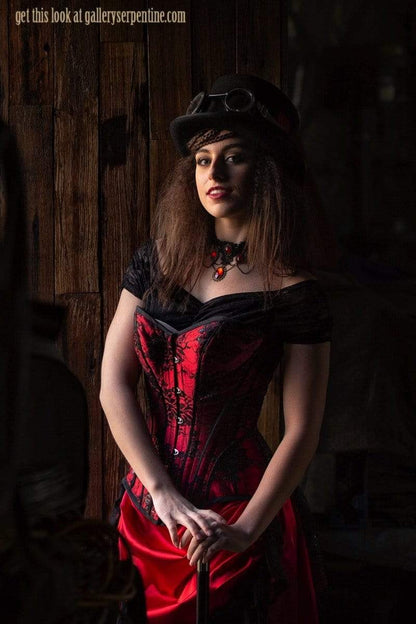 lovely bright red Red steampunk saloon Wild Wild West corset costume made in Australia high quality