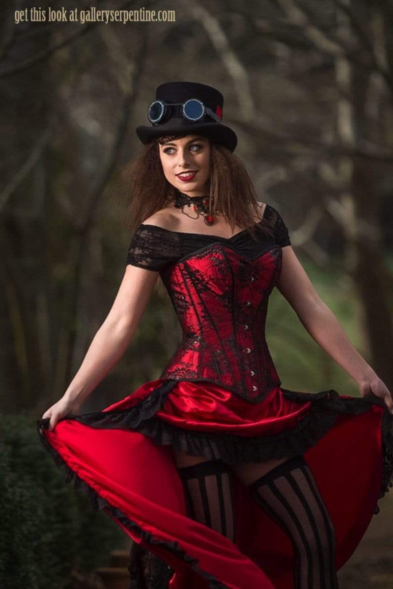 strong cinching action but comfortable to wear Red steampunk saloon Wild Wild West corset costume made in Australia high quality