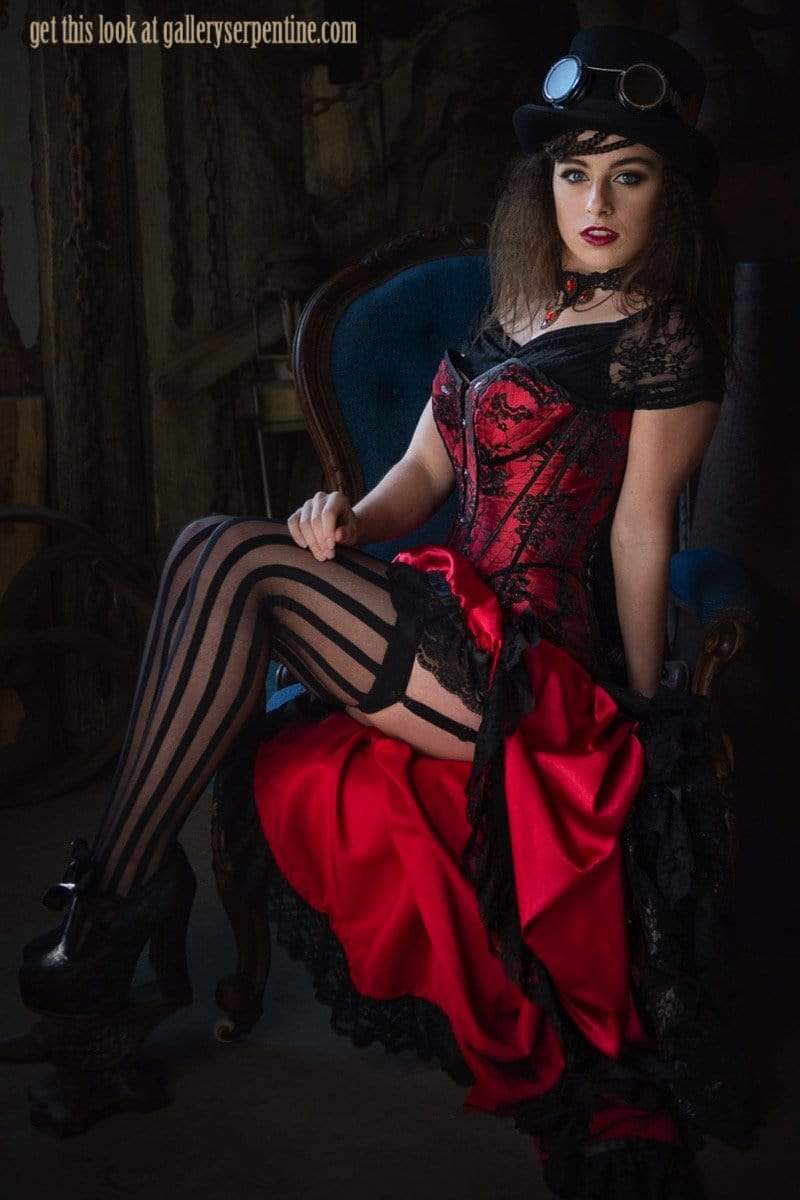 sexy seated look Red steampunk saloon Wild Wild West corset costume made in Australia high quality